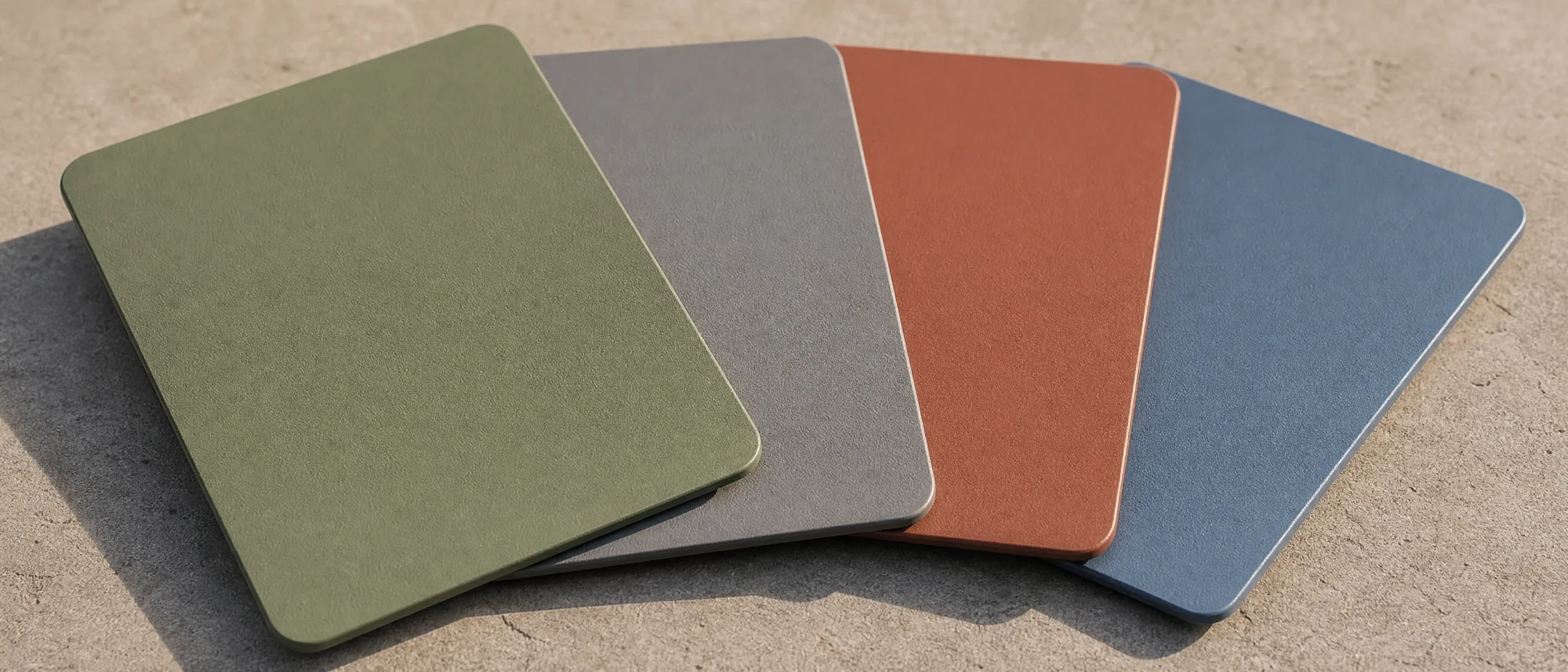 Pulverbeschichtete Musterplatten in verschiedenen Farben